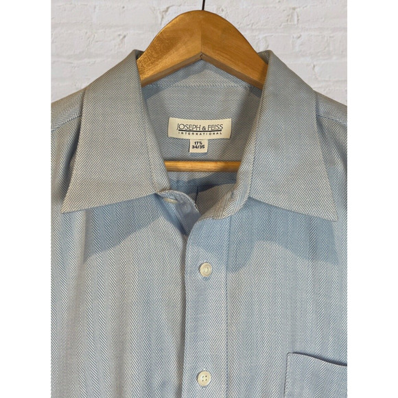 Joseph & Feiss 17 1/2 Mens Blue White Chevron Pattern Button Dress Shirt - Picture 1 of 8